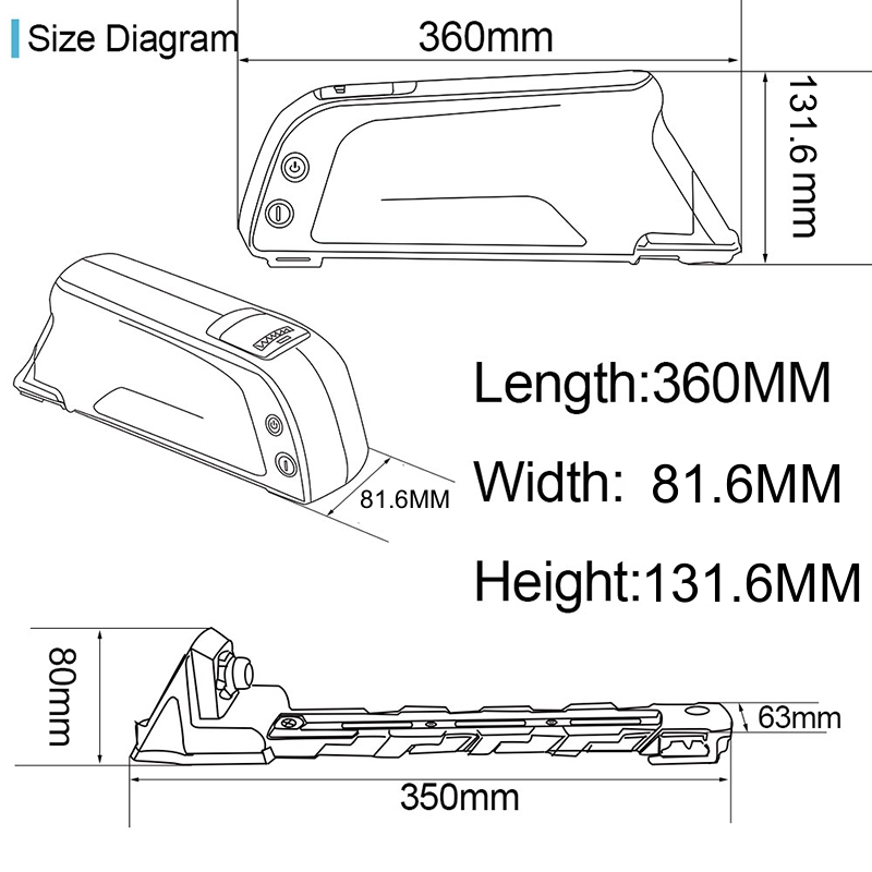 Pacote de baterias de íon de lítio da bateria Ebike 48V 500W 750W 1000W Dolphin Type Downtube 48V 14Ah poderoso