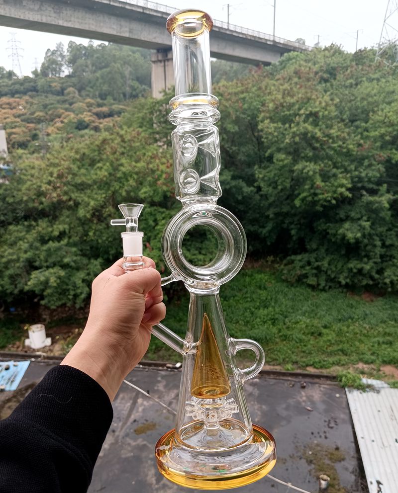 18 pouces jaune verre eau bang narguilé avec bras arbre perc dab rigs 14mm femelle joint fumer tuyaux