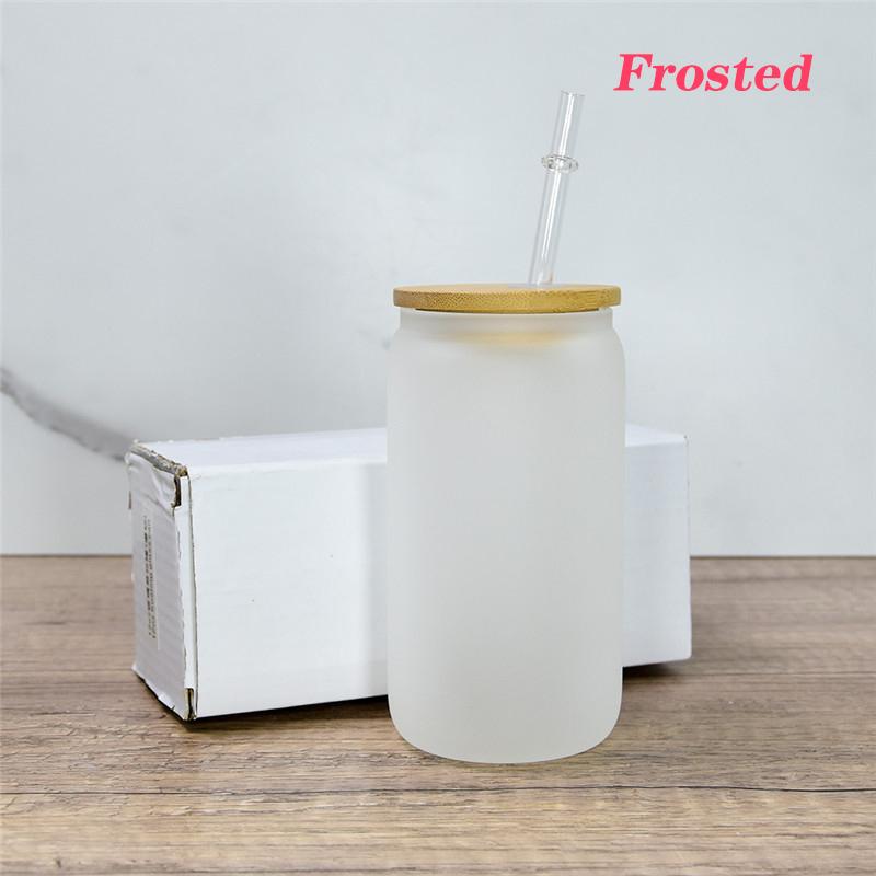 USA stock 16oz Sublimation Tassen Einschicht -Blanks Frosted Clear Coffee Tea Cocktail Trinkbecher Hitzeübertragung DIY -Druck Tumblers