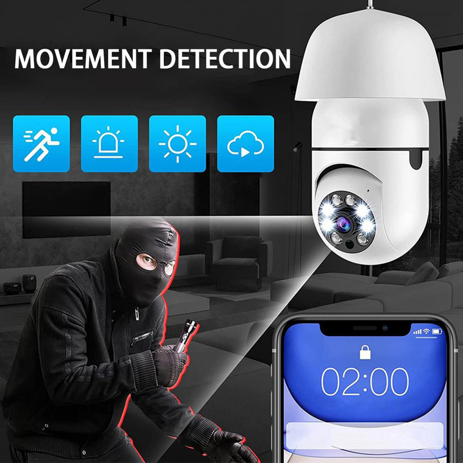 A6 E27 BULB Wireless WiFi Surveillance Camera Night Vision Full Color Automatisch menselijk tracking Panoramische indoor beveiligingsmonitor