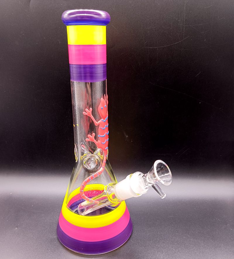 10,5 Zoll bunte Glas-Bongbecher-Wasserpfeifen mit leuchtendem Lizard Cool Oil Dab Rigs mit 18-mm-Innenrohren