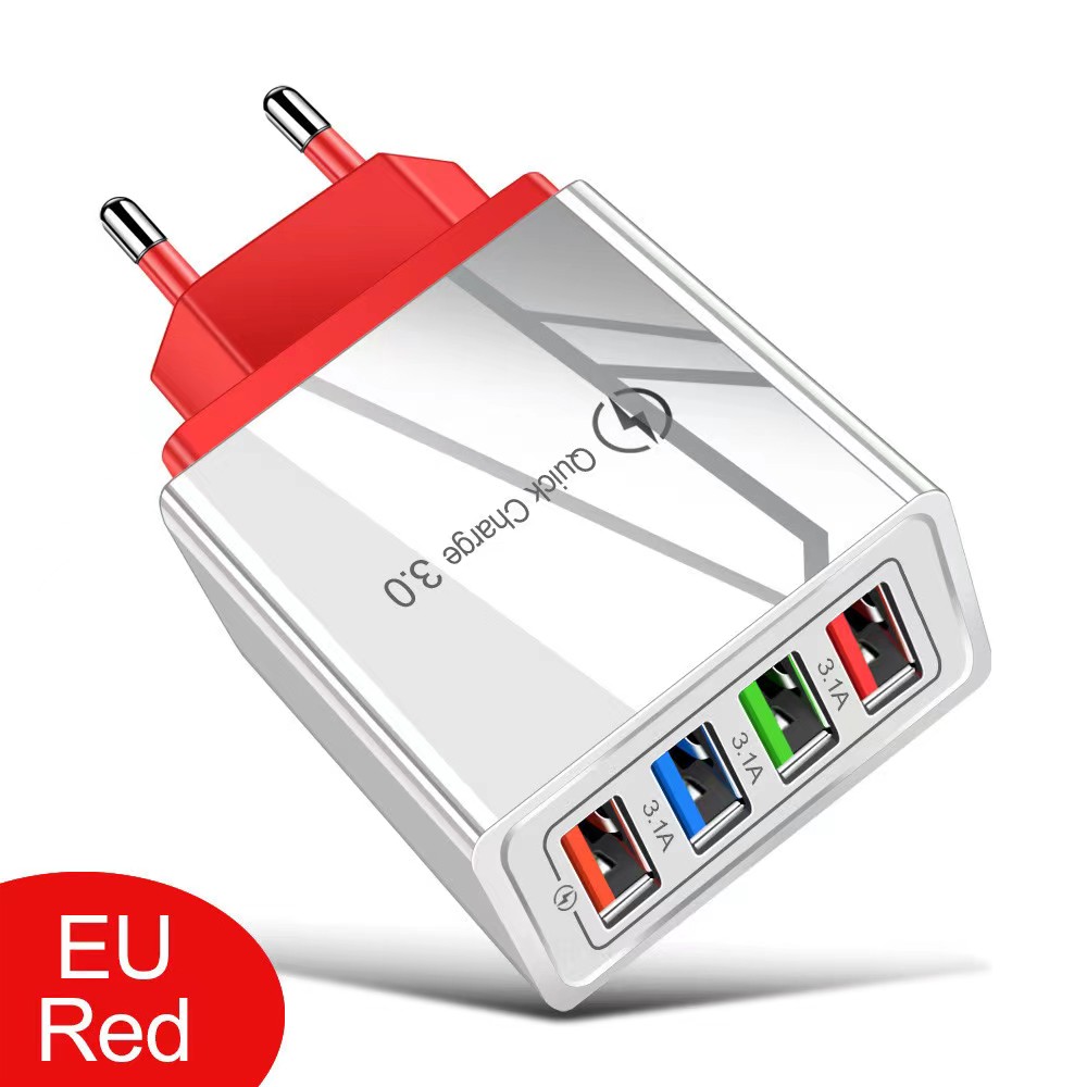 High Speed 4 USB Ports Wall Charger 3A QC 3.0 Auto Power Chargers Adapter EU US UK Plug For Iphone Samsung Android phone PC mp3