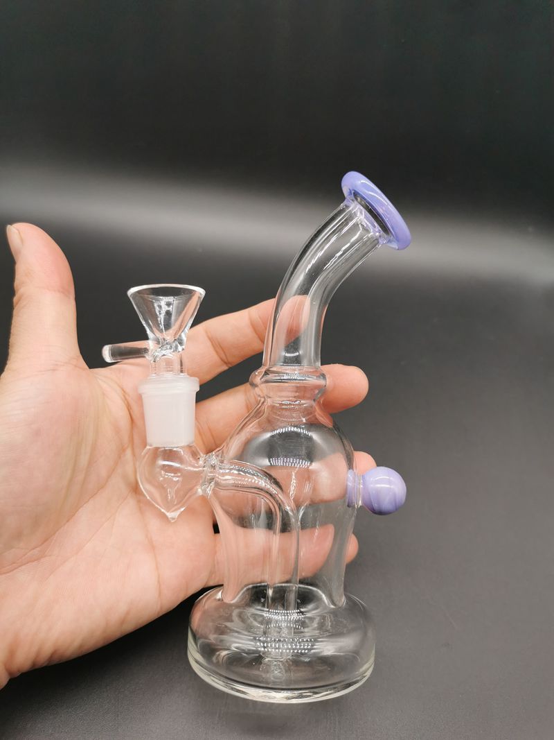 Mini 5,5 tum glas bong vattenpipa med skål inline perc olje dabb rigg lila 14 mm kvinnliga fogrökrör