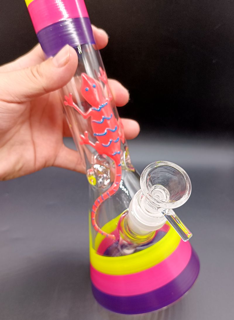10.5 Inch Colorful Glass Bong Beaker Hookahs with Luminous Lizard Cool Oil Dab Rigs with 18mm Female Pipes