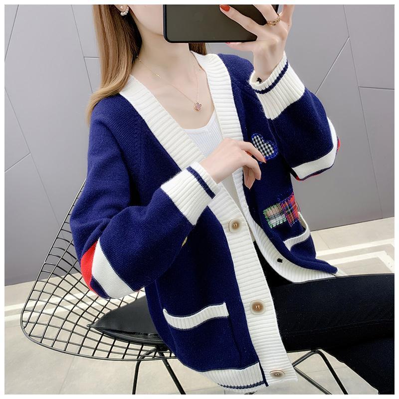 Pulls pour femmes Cardigan en cachemire coeur doux Tricot Style coréen Long Top rayé Hiver Chaud Mode Rétro blanc Chandail À Manches Longues Crochet Nouveau Casual Veste Lâche