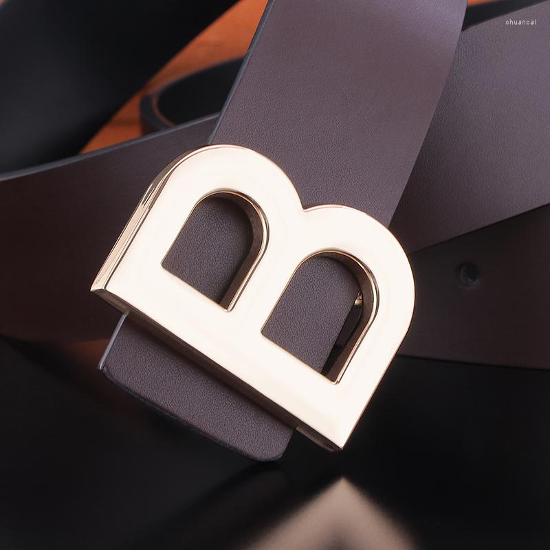 Belts High Quality Big Letter Slide Buckle B Designer Glossy Men 3 8cm Wide Brand Leather Black Casual Jeans Ceinture Homme237J