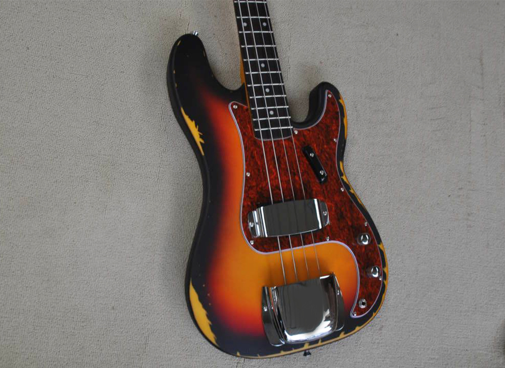 4 Strings Relic Electric Jazz Bassi Guitar com capturas Tampa de rosa de rosewood Fartbond pode ser personalizada como solicita￧￣o