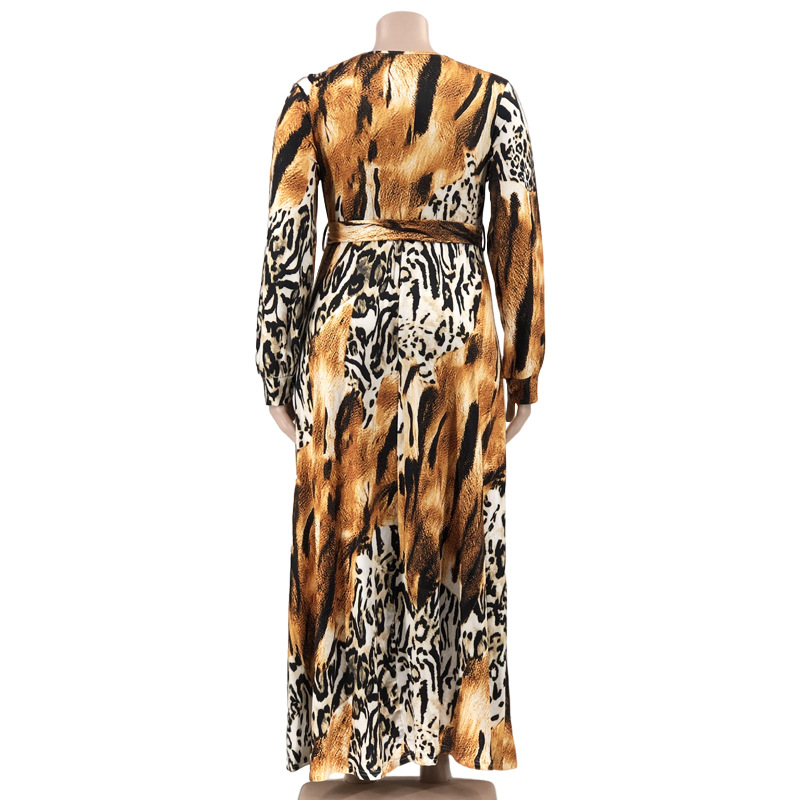 Женские платья плюс размеры сексуальные V шея с длинным рукавом леопардовый печени.