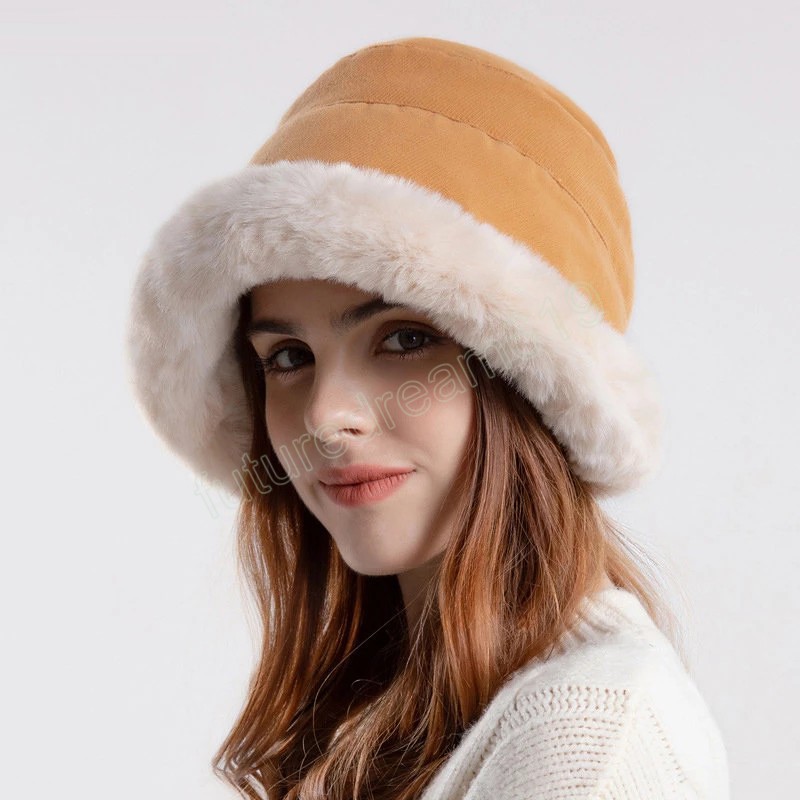 Hiver fausse fourrure seau chapeaux pour femmes en plein air chaud épais doux oreille Protection pull casquette mode Anti-froid casquette