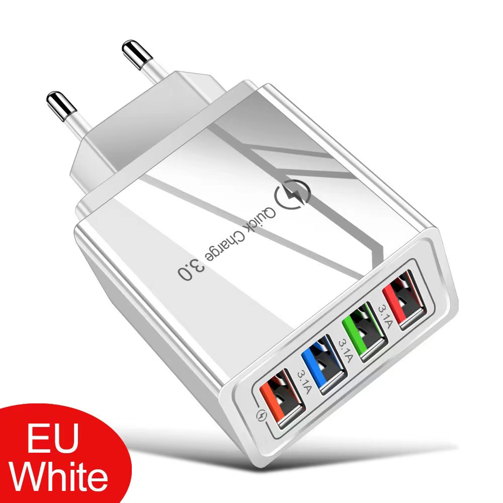 High Speed 4 USB Ports Wall Charger 3A QC 3.0 Auto Power Chargers Adapter EU US UK Plug For Iphone Samsung Android phone PC mp3