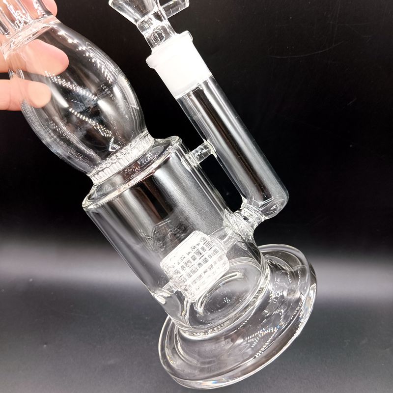 14 Inch Clear Glass Bong Hookahs with Tire Perc Honeycomb Filters Recycler Bubbler Smoking Pipes for Dab Rig