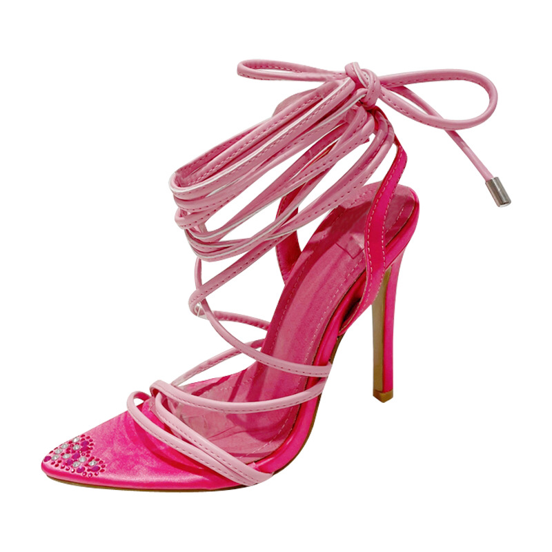 INS Стиль Сексуальная узкая группа розовые женские сандалии модные кросс-привязанные к каблукам Гладиатор Сандалии летние высокие каблуки туфли для вечеринок