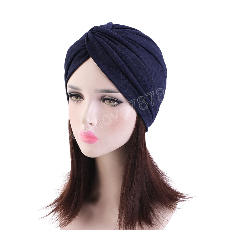 Plissé Torsion Indien Turban Chemo Cap Femmes Musulman Intérieur Hijab Chapeau Bonnets Bonnet Perte De Cheveux Tête Couverture Foulard Skullies