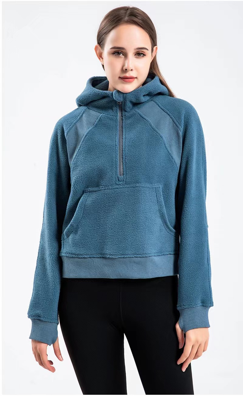 LL Frauen Lamm Herbst Hoodies Sweatshirt Yoga Anzug Jacke Damen Sport Mantel Halber Reißverschluss Pullover dicker lockerer kurzer Stil mit Fleece