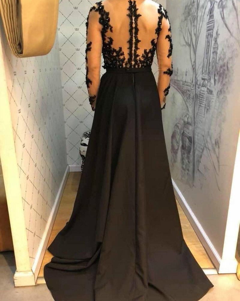 Formalna suknia wieczorowa Abendkleider Vestido Longo Festa Robe De Soiree czarne arabskie długie suknie wieczorowe z długim rękawem