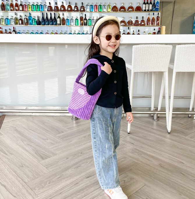 Children handbag fashion splicing little girl single shoulder bag casual bucket bags accessories