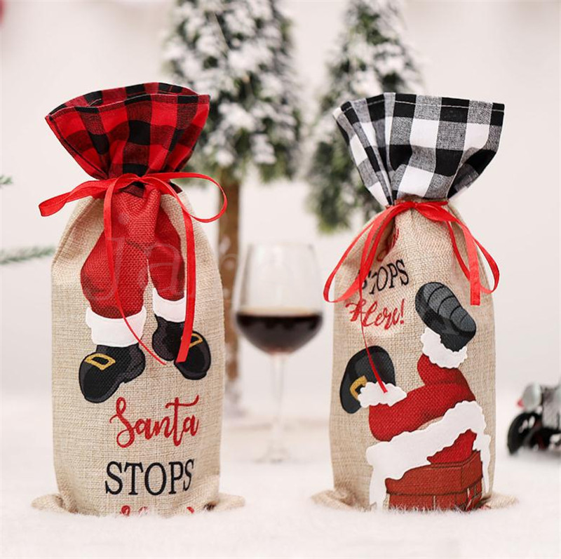 Świąteczne szampana butelka do wina Świętego Claus torby na prezenty świąteczne noworoczne dekoracje stół obiadowe Ozdoby de944