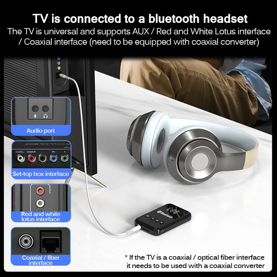 K6 Wireless Bluetooth 5.0 Zenderontvanger Stereo Audiomuziekadapter voor auto -tv -pc -hoofdtelefoon Sprekers Ondersteuning FM TF -kaart