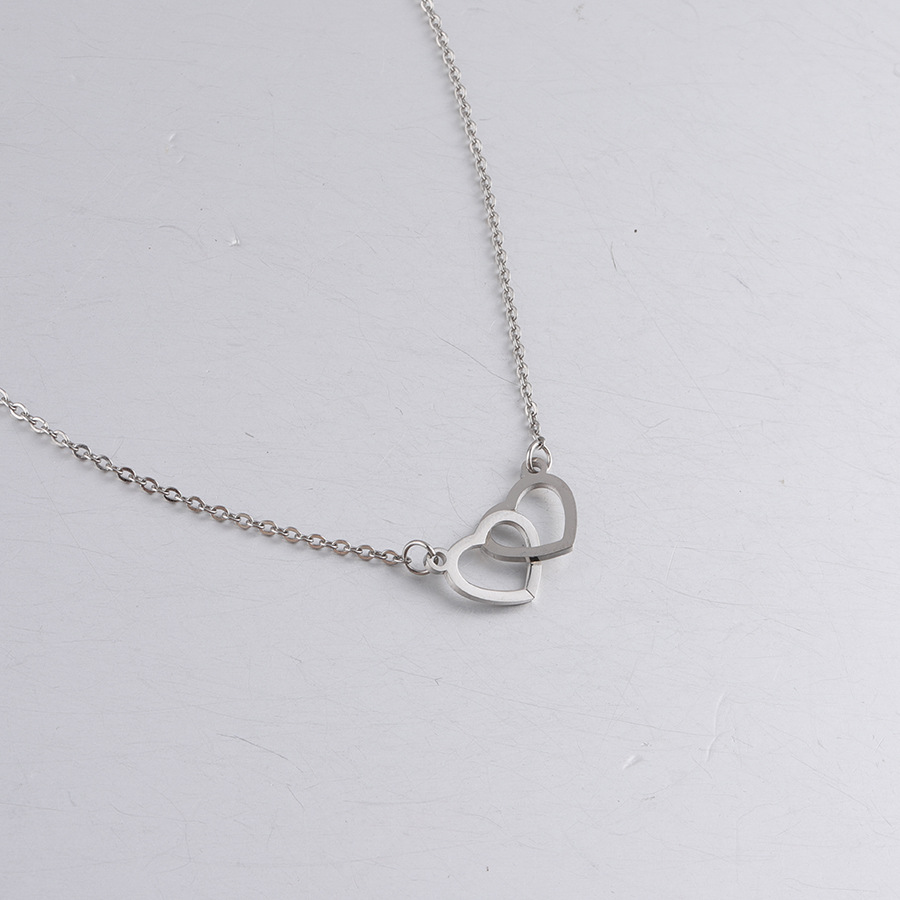 Collier Double cœur en acier inoxydable, pendentif romantique pour Couple, accessoires de mode, cadeau de noël