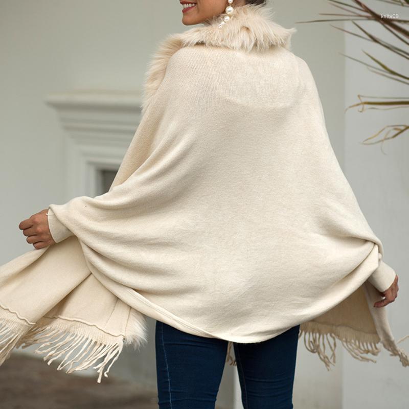 Halsdukar päls krage vinter sjalar och wraps bohemiska frans överdimensionerade kvinnors ponchos capes batwing hylsa cardigan284e