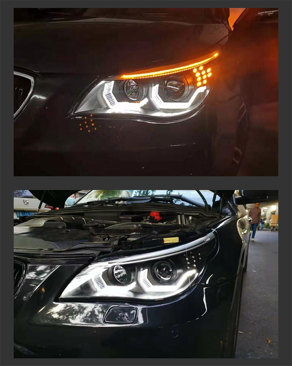 BMW E60 Kafa Işıkları için Otomatik LED Farlar 20 03-20 10 523I 530I Melek Göz LED Far Drl Hid Bi Xenon