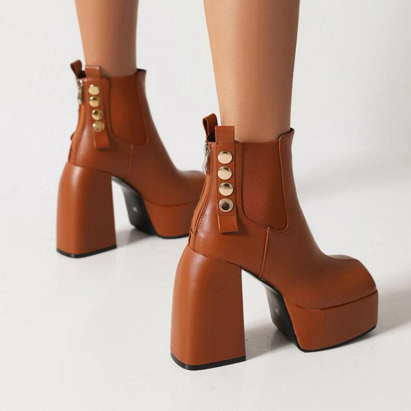 2023 New Girls Fashion Ankle Boots Girls Dinner Club Super High Thick Heels women Platform Brown Boot Chunky black lady Martin cool boots Big size 43 40 41 42 No Box #PD12