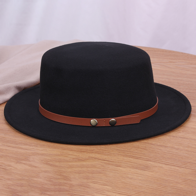 Frauen Wollfilz Hut frauen Fedora Hüte Fedoras Frau Schwarz Weiß Flache Top Kappe Mädchen Mode Caps Dame Herbst winter Weihnachten Geschenk