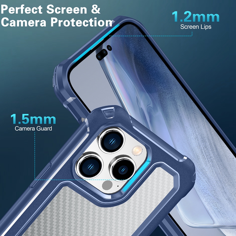 Kolfiber Hybridsocksäkert fall för iPhone 15 14 Plus 13 Pro Max 12 X XR XS 8 7 6 Hård PC -plast TPU Clear Business Men Hit Color Vertical Clear Mobile Back Cover Cover