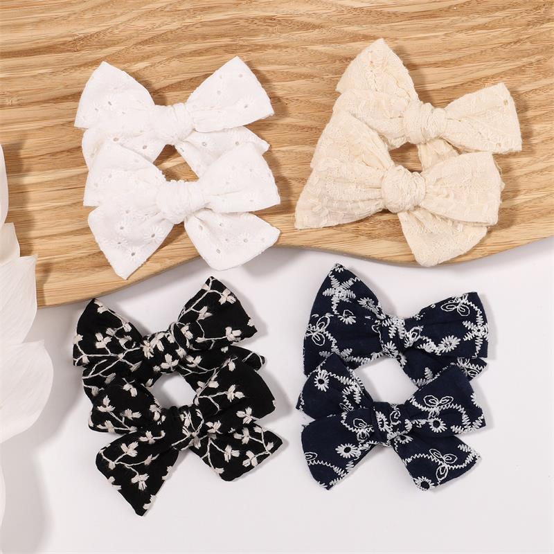 Fashion broderie imprimement incliné des cheveux accessoires de cheveux bébé filles coton bowknot épingles à cheveux Barrettes Headwear Kids Decoration