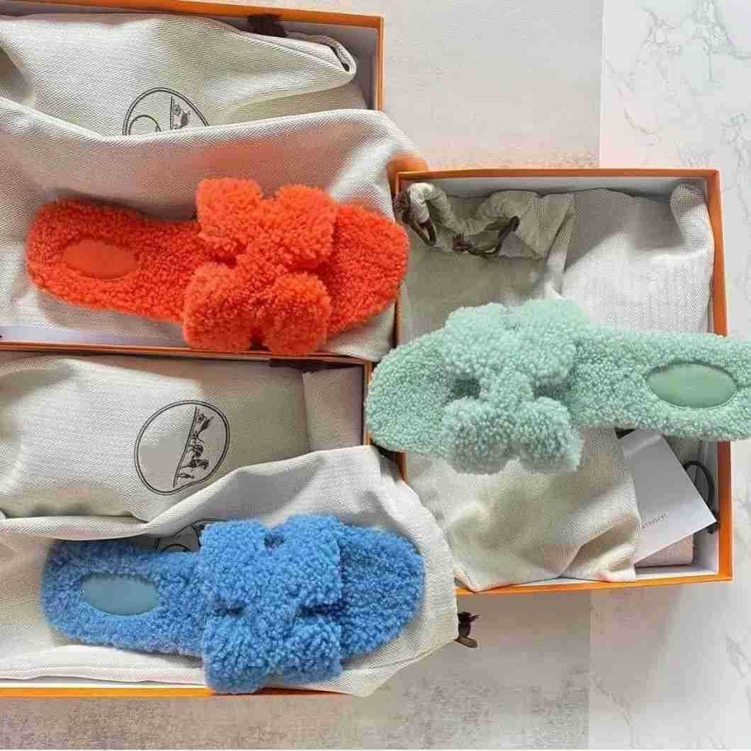 

furry shoes her of wool oran sandal dsigner designer bear slipper winter slippers autumn and teddy 2023 daily wear women's flat bottom