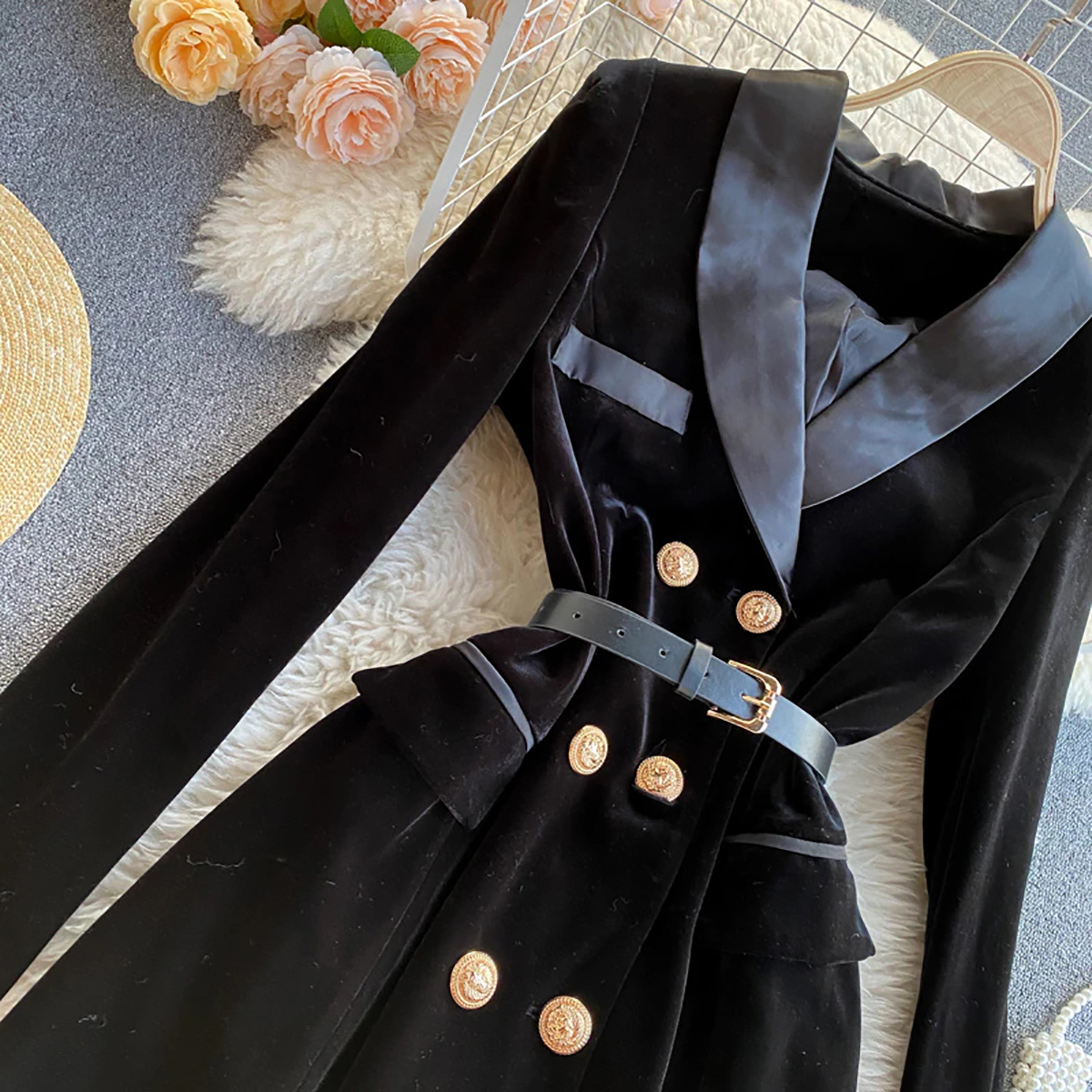 Cooler schwarzer Samt-Blazer für Damen, Street Power, für Hochzeit, Mutter der Braut, Abendparty, formelle Jacke