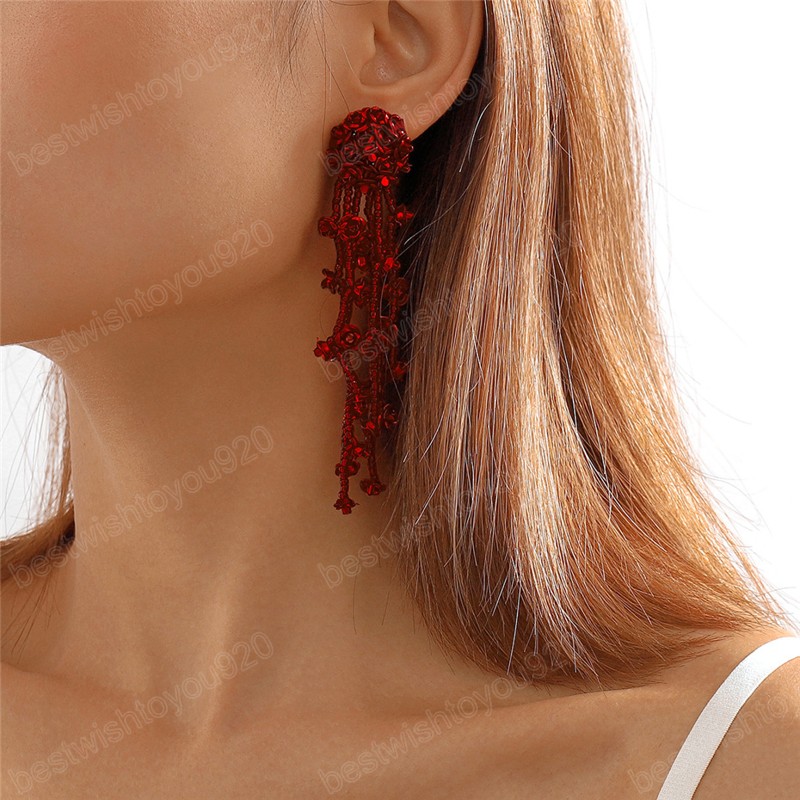 Boucles d'oreilles créatives en résine douce pour femmes, longues pampilles, fleur, tissage Kpop, perle de graine, pendentif