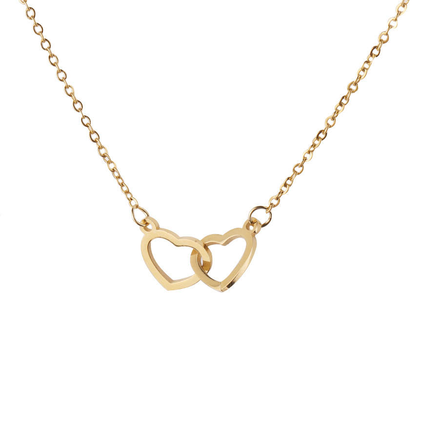 Collier Double cœur en acier inoxydable, pendentif romantique pour Couple, accessoires de mode, cadeau de noël
