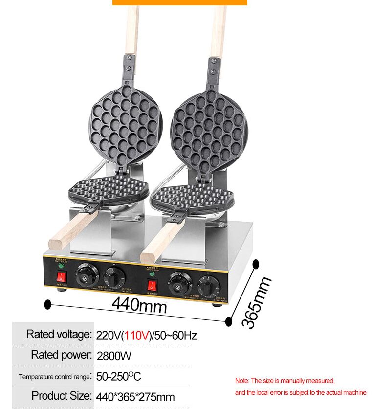 Pişirme pasta aletleri ticari elektrikli çift kafa 110V 220v yapışmaz kabarcık yumurta waffle üreticisi makine eGgettes kabarcık puf kek fırını
