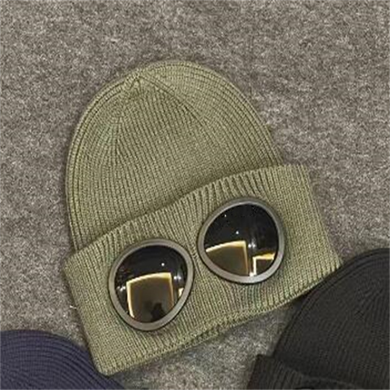 NEW 2023 Two Lens Glasses Goggles Beanies Men Knitted Hats Skull Caps Outdoor Women Winter Beanie Black Grey Bonnet Gorros289o