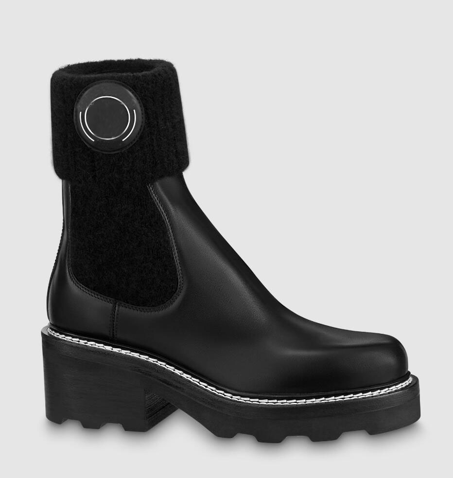 トップラグジュアリーブランドBeaubourg Ankle Boots Black Calfskin Leather Comabt Boot Lug Sole Lady Booty Luxury Design Martin Booties Party WeddingEu35-43