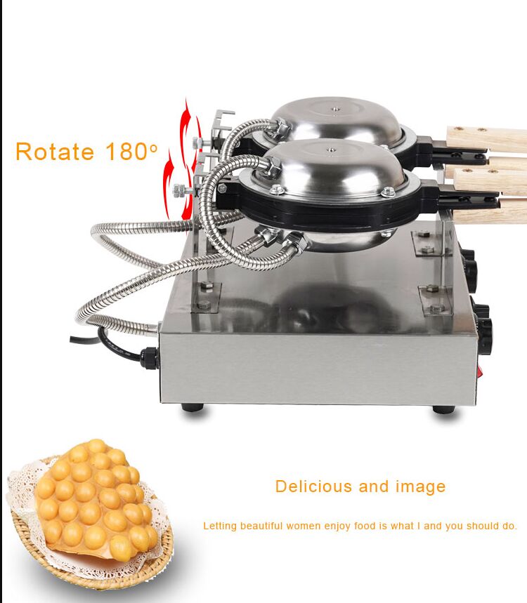 Pişirme pasta aletleri ticari elektrikli çift kafa 110V 220v yapışmaz kabarcık yumurta waffle üreticisi makine eGgettes kabarcık puf kek fırını