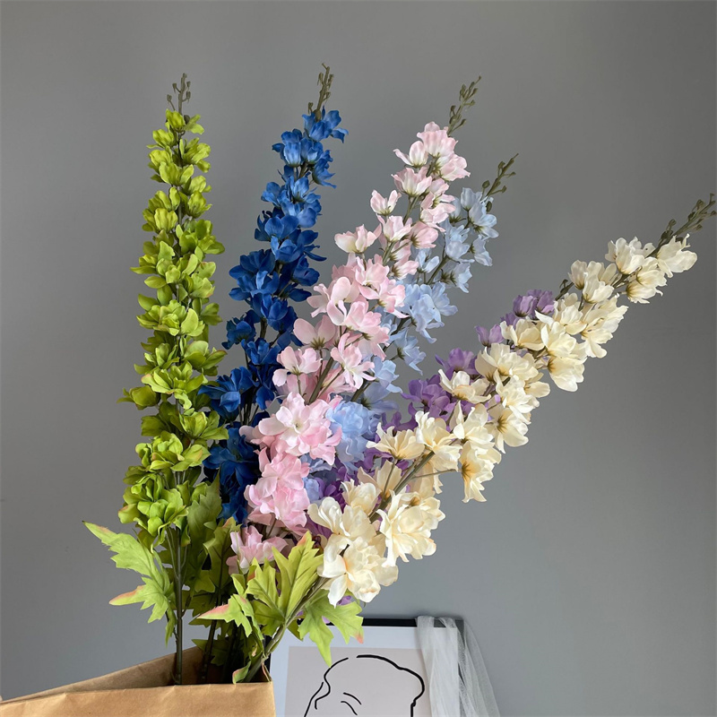 Düğün Dekorasyon Çiçek Uzun Şube Delphinium Düğün Salonu Duvar Çiçek Süslemesi Çok renkli parti Simülasyon Çiçekleri