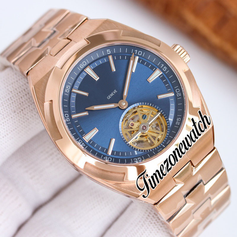 TWF 42,5 mm zagraniczny szkielet turbillon męs zegarek automatyczny 6000V/110R-B733 Blue Dial Stick Markery bransoletki różowe złota