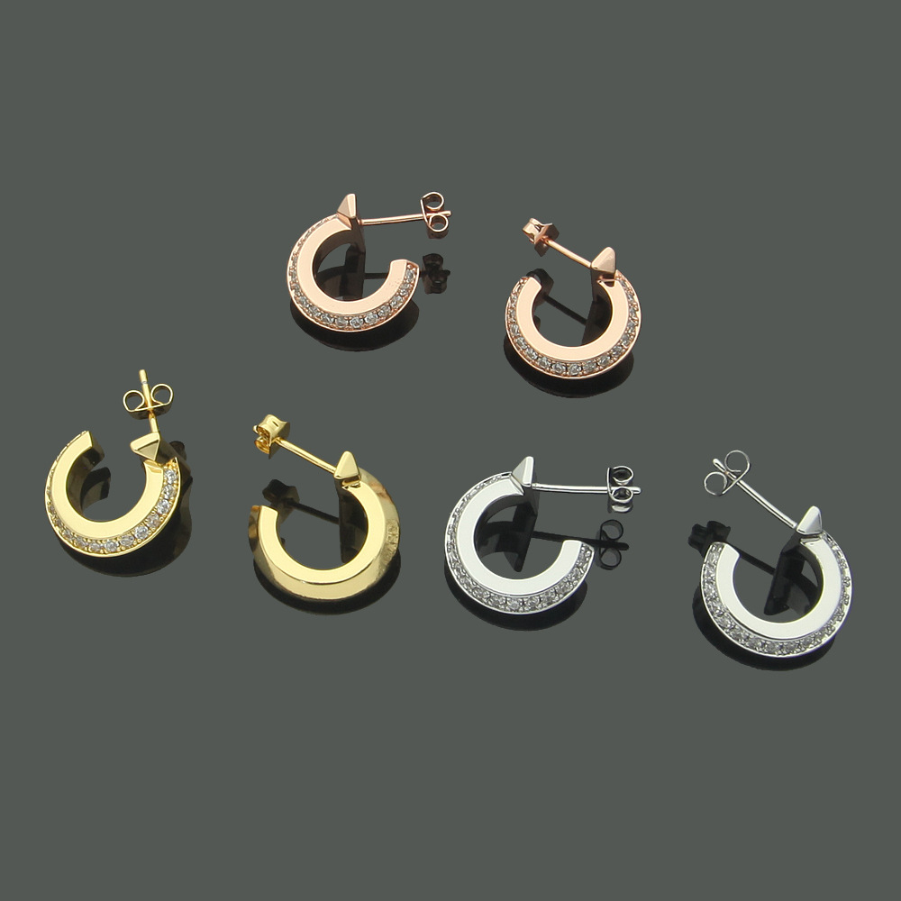 Kvinnor C-ringörhängen Studs Designer smycken med borrstänger Guld Silvery Rose Gold Full Brand As Wedding Christmas Gift288L