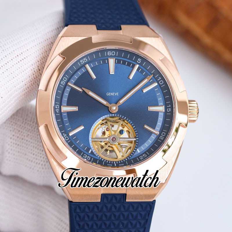 TWF 42,5 mm zagraniczny szkielet turbillon męs zegarek automatyczny 6000V/110R-B733 Blue Dial Stick Markery bransoletki różowe złota