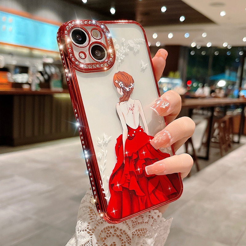 Rhinestone Mobiltelefonfodral Princess Dress Back Cover Luxury Apple Phone Premium Design Diamond-Errusted Protection TPU Soft Case For iPhone 14 13 Pro Max Plus 12 11