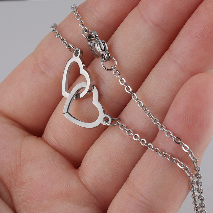 Collier Double cœur en acier inoxydable, pendentif romantique pour Couple, accessoires de mode, cadeau de noël