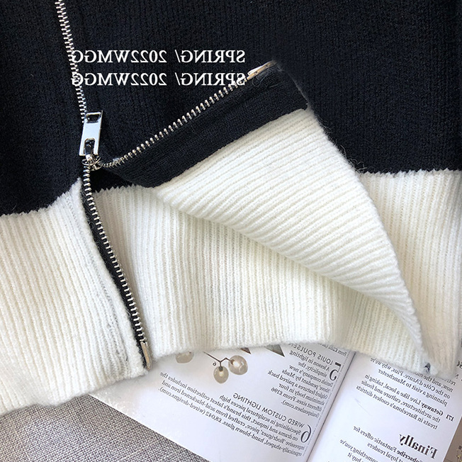Cardigan cappotto maglione lavorato a maglia con cappuccio color block con cerniera frontale da donna SMLXL