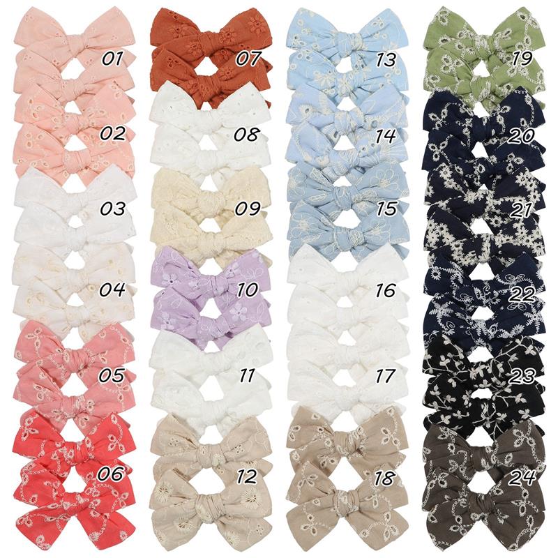 Fashion broderie imprimement incliné des cheveux accessoires de cheveux bébé filles coton bowknot épingles à cheveux Barrettes Headwear Kids Decoration