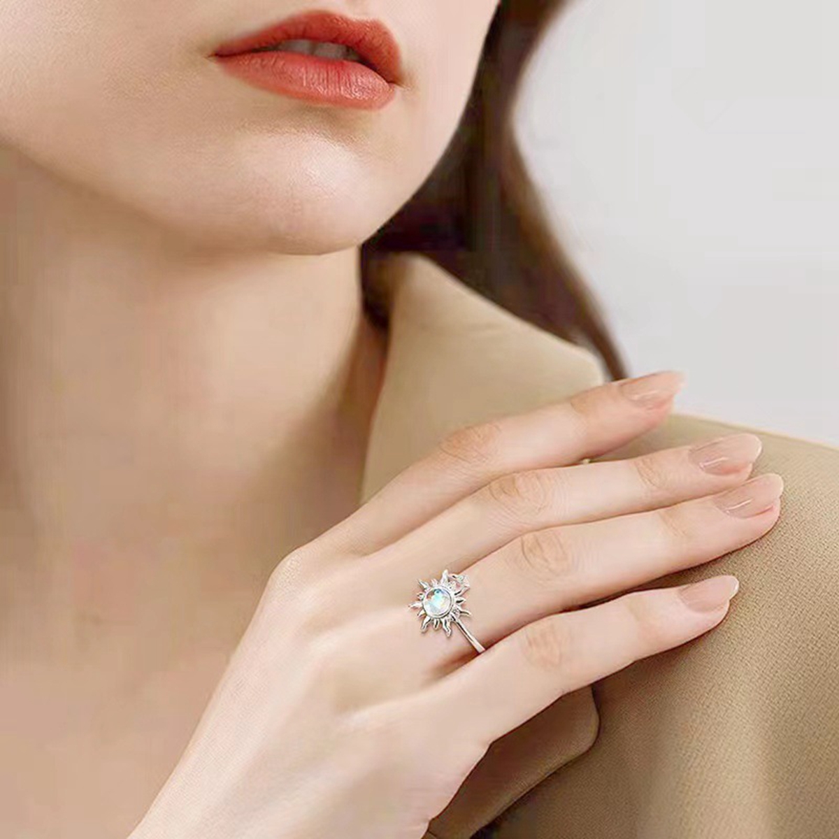 Fidget Spinner Ring Anxiety For Women Beads Flower Star Ring Ruota Anti Stress Wedding Jewerly