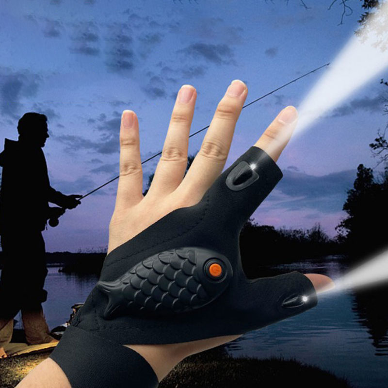 Gants de pêche avec LED articles divers lampe de poche étanche torche extérieure survie sauvetage pour Camping randonnée gants sans doigts ZXF565284525