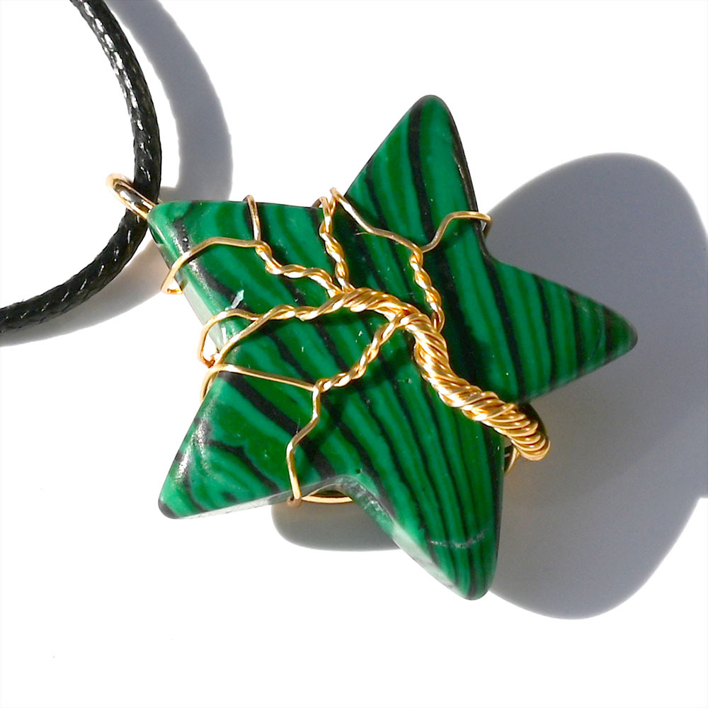 Natural Stone Star Shape Pendant Gold Wire Wrap Tree of Life Mixed Necklace Jewelry Accessories Making Wholesale