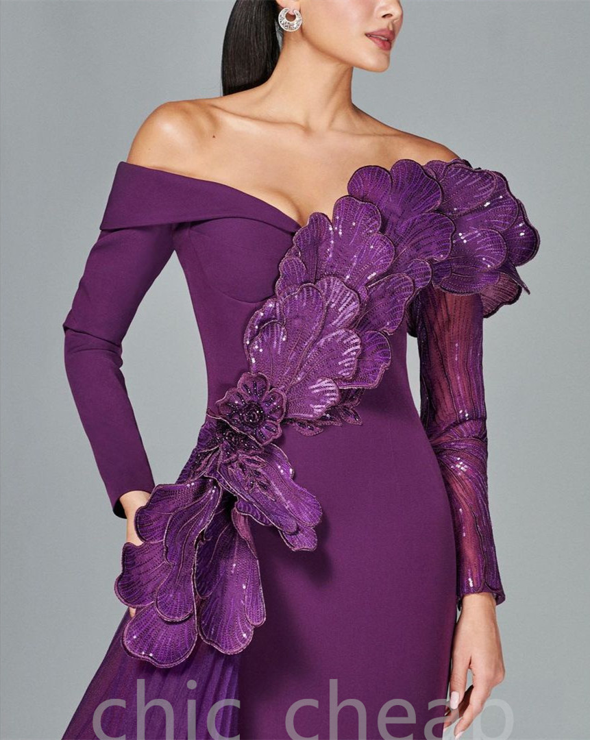 2022 ￁rabe Aso Ebi Purple Mermaid Prom Vestidos