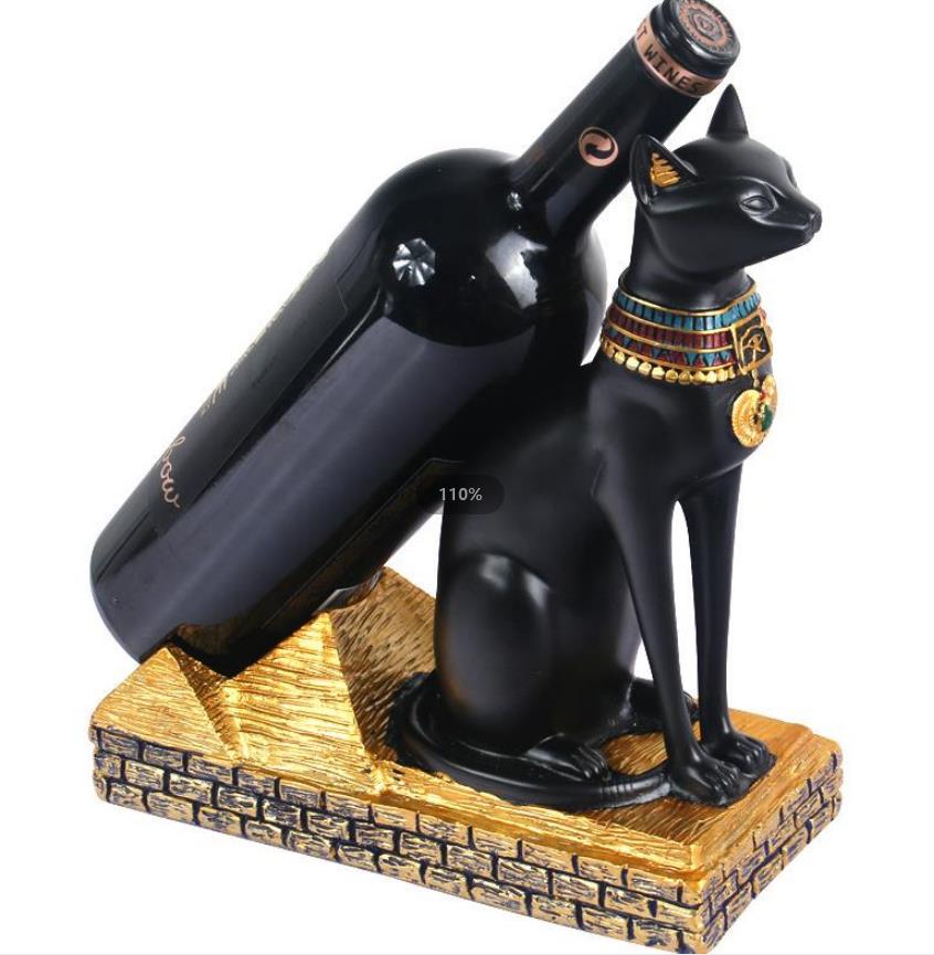 Egyptisk flaskbänk vinhållare Anubis Bastet Art Statue Design Storage Rack7398790